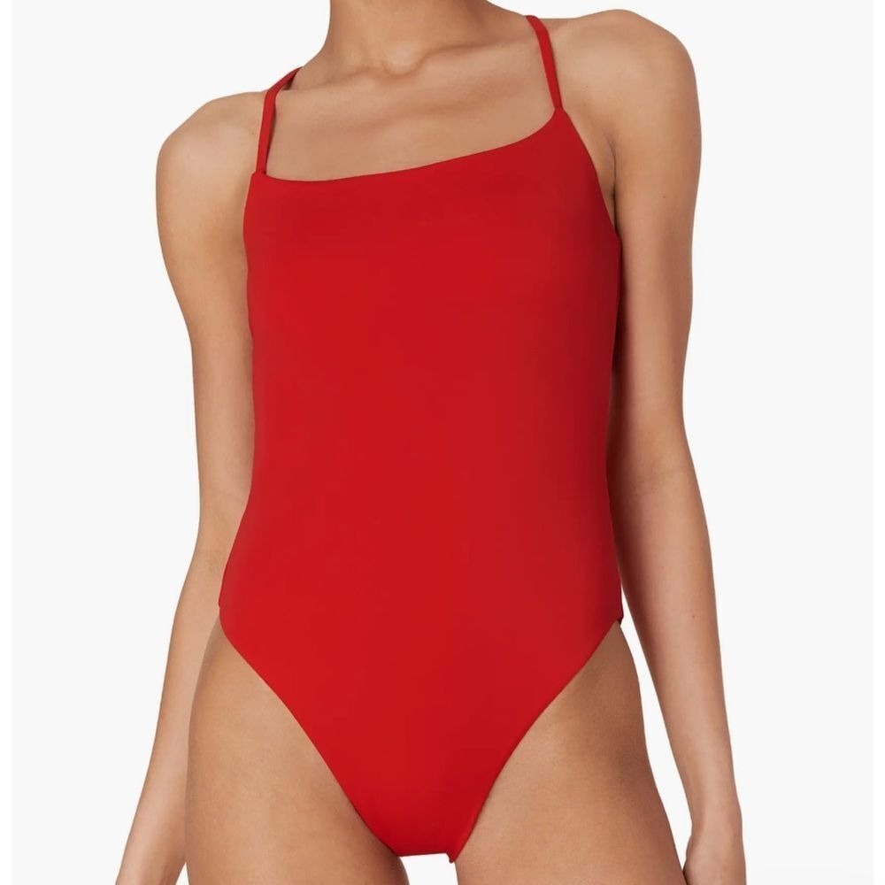 Andie The‎ Fiji One Piece Swimsuit Cherry Red Square Neck Lace Up Back Sz XS NWT